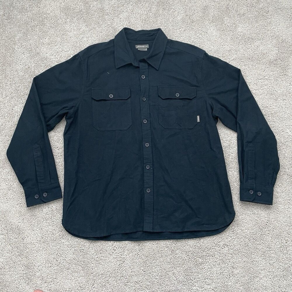 Eddie Bauer Men's Navy Blue Long Sleeve Button Up Flannel Shirt Medium